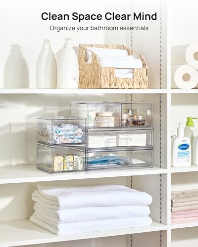 Stackable Storage Drawers Set of 6, Plastic Organizer Bins