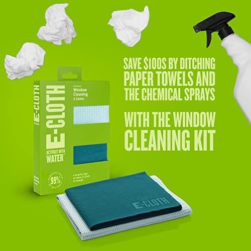 E-Cloth Microfiber Window Cleaning Cloth Kit - Glass Cleaning Cloth for Windows, Mirrors, Cars, Lenses, Eyeglasses, & More, Streak Free Clean, Machine Washable Reusable Towel - Green (2 Kits)