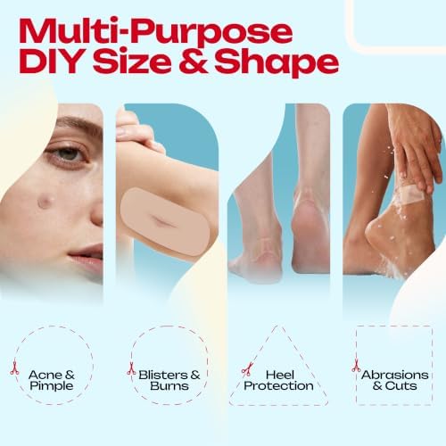 Hydrocolloid Roll for Wound Care - Cut-to-Size, Hydrocolloid Patch Bandages with Self-Adhesive, Ultra Absorbent & Waterproof, First Aid Kit Essential (11.8mil/ 0.3mm Thickness, 2in*32ft)
