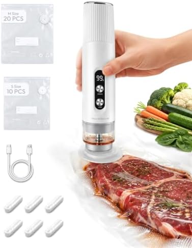 Handheld Vacuum Sealer for Food, 30 Reusable Bags & 6 Clips