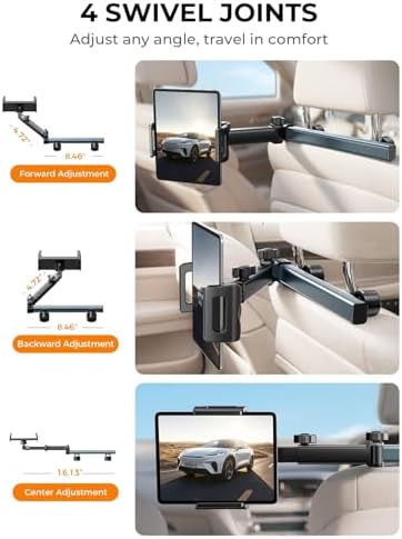 IPad Holder for Car Tablet Mount, 4 in 1 Adjust Arm Back Seat Stand