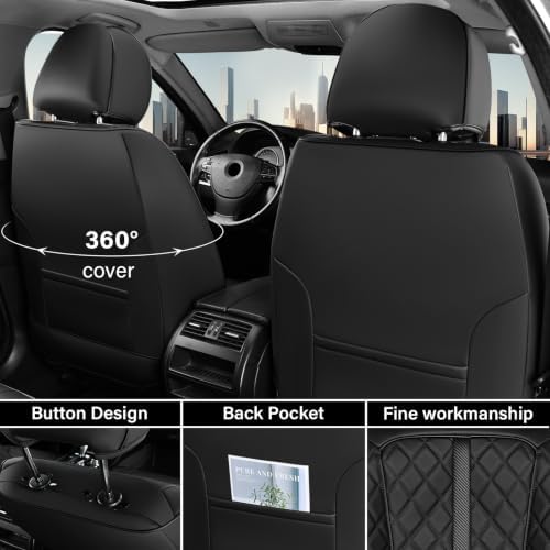 Leather Car Seat Covers Full Set, Black and Purple Seat Cover, Luxury Diamond-Pattern Leather Seat Covers & Carbon Fiber, Durable Waterproof Car Seat Protectors Universal Fit for Most Cars