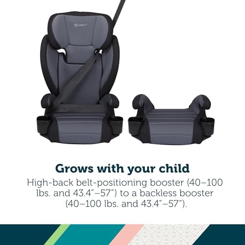Grow and Go 2-in-1 Booster Car Seat with ComfortWings, Converts High-Back to Backless, 19" Wide, Slim Design, Lightweight, Foldable, Easy-Clean, Cup Holders, 40-100 lbs, Crushed Grape