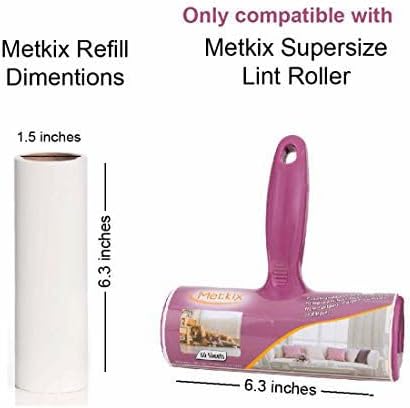 Refill for Metkix Supersize 6.3 inches Lint Roller 5 Packs Total 300 Sheets