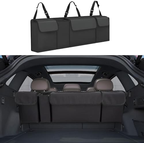 Car Trunk Organizer, Backseat Hanging Large Storage with Adjustable Straps,Waterproof PVC Collapsible Cargo Bag, Car Interior Accessories for Auto SUV MPV (Black)
