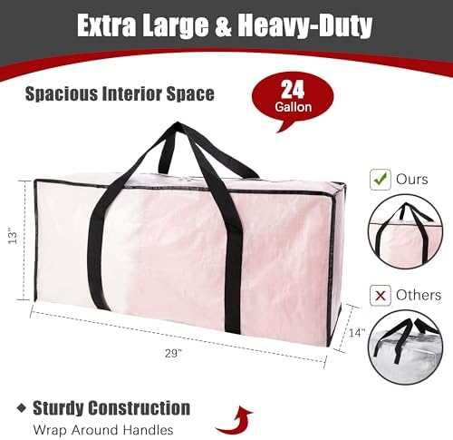 Extra Large Moving Bags with Zippers & Carrying Handles, Heavy-Duty Storage Tote for Space Saving Moving Storage, Fold Flat, Alternative to Box and Bin - 8 Pack, Semi-Transparent