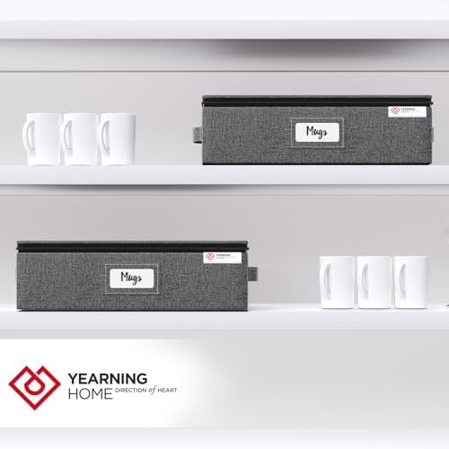 Cup and Mug Storage Box 2 Pack with Hard Shell and Dividers for Coffee Mugs,Tea Cups and Glasses,Stackable Storage Organizers with Lid,Handles,Zips and Label for Moving,Holds 24, Grey