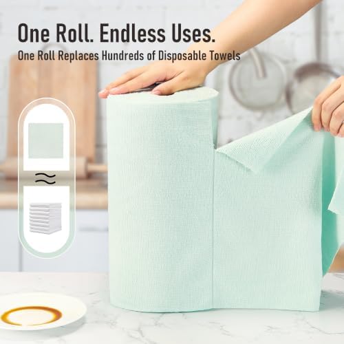 Microfiber Cleaning Cloth Roll, 75 Pack Tear Away, 12" x 12", Green