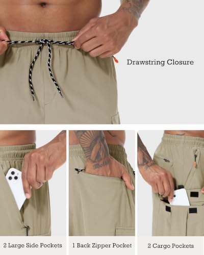 Men's Cargo Shorts Quick Dry Lightweight Stretch Hiking Shorts for Men with 5 Pockets No Lining