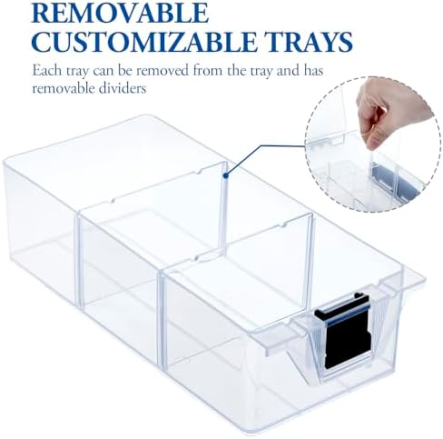 11 Inch Clear Plastic Storage Box Container, Arts and Crafts Sewing Supplies Organizer Case with Black Accents, 24 Customizable Compartments, and 6 Drawers with Removable Dividers