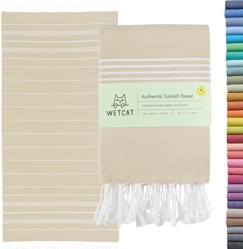 Turkish Beach Towel Oversized (38"x71") 100% Turkish Cotton, Made in Turkey - Sand Free, Extra Large, Ultra Soft, Quick Drying, Compact & Lightweight for Travel - Beige