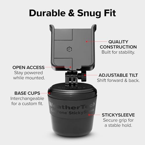 CupFone, Universal Cup Holder Phone Mount for Cars – Adjustable & Secure Fit with Open Access for Charging – Compatible with iPhone, Android - Black