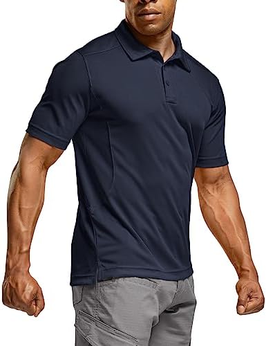 Men's Quick Dry Tactical Polo Shirt, Lightweight Breathable Performance Polo, Short Sleeve UPF 50+ Outdoor Golf Shirt