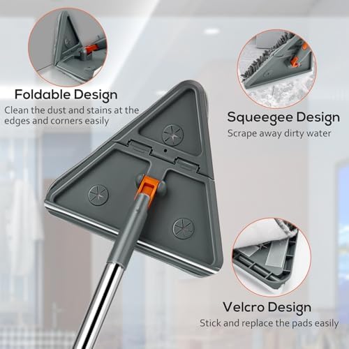 Baseboard Cleaner Tool, Foldable Wall Mop with Long Handle, 8 Pads