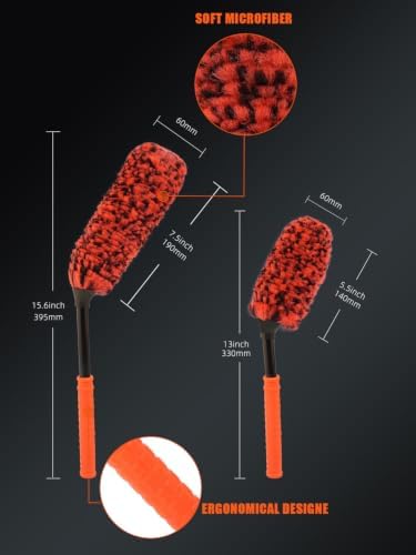 Angled Car Wheel Brush Set, 2Pcs Car Detailing Cleaning Brush Synthetic Wool Rim Cleaner Brush, Flat Spoke Brush, Metal Free Rim Tire Detail Brush, Remove Brake Dirt Behind Your Rim Accessories