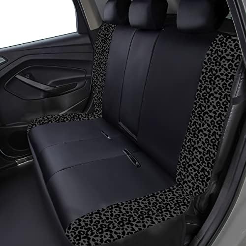 Carbon Fiber Leather Vehicle Seat Covers, Leopard Gray Black, Universal Fit - 8PCS