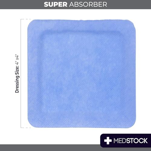 Super Absorber Dressing, 4"x4" (Pack of 10), Wound Care, Ultimate Absorption, Holds Extra Volumes of Exudate, Less Frequent Dressing Changes, Reduces Damage Risk & Maceration