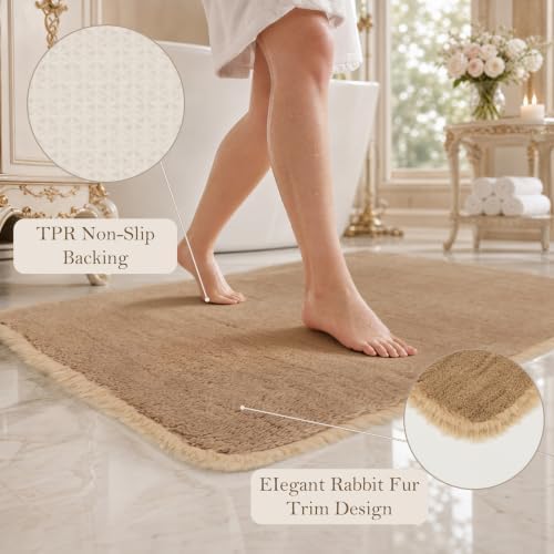 Bathroom Rug 20x32,Super Absorbent Quick Dry Non Slip Bath Mat,Dark Beige