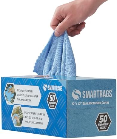 Arkwright Smart Rags Microfiber Cleaning Cloths, Pack of 50 in a Box, Lint Free 180 GSM Reusable Towels for Auto, Office and Household Cleaning, 12 x 12 in, Blue