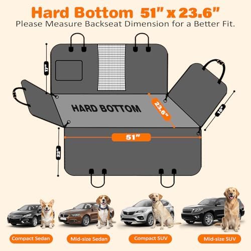 Hard Bottom Dog Car Seat Cover for Back Seat, PU Leather Hammock