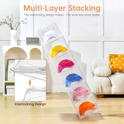Stackable Clear Hat Organizer for Baseball Caps with Sliding Drawer