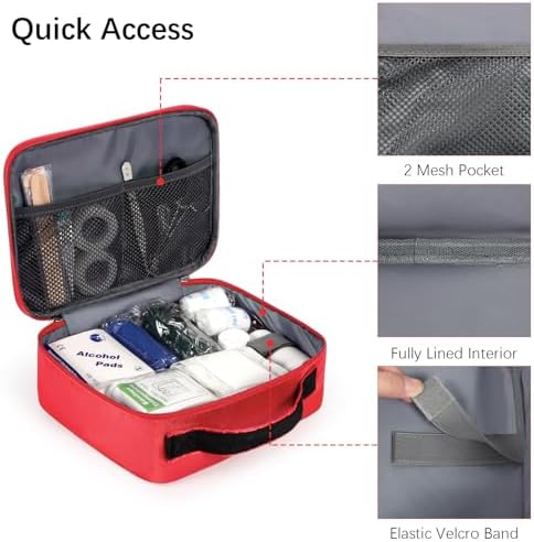 Gatycallaty First Aid Bag Empty Emergency Treatment Medical Bags Multi-Pocket for Home School Office Car Traveling Hiking Trip Daycare (Large, 1 Piece)