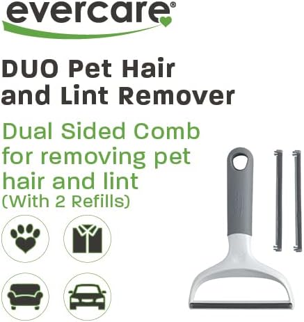 Evercare Duo Pet Hair and Lint Remover with 2 Refills, Dual-Sided Comb for Removing Pet Hair and Lint from Clothing and Furniture White