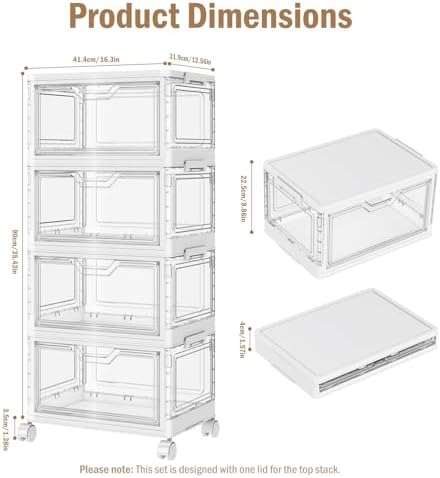Clear Storage Bins with Lids - 4 Tier 32Qt Plastic Stackable Bins