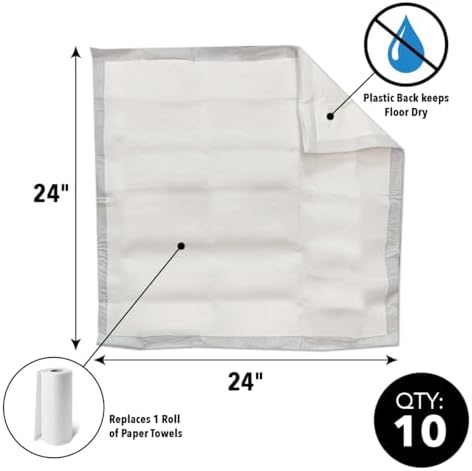 WUBM-10 Drip Mats – 2ft x 2ft Super Absorbent Leak & Spill Control Pads – 10-Pack – Waterproof Backing – Converts Liquid to Gel – Prevents Slips & Falls 10PK