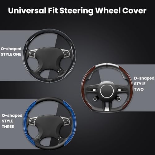 Carbon Fiber Steering Wheel Cover 3PCS Set – Anti-Slip, Scratch-Resistant, Universal Fit for 14–16 Inch Wheels – Interior Car Accessories for Cars, SUVs, Trucks (Black)