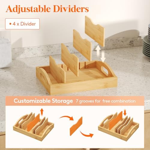 Premium Bamboo Lid Organizers for Inside Cabinet with 5 Sections