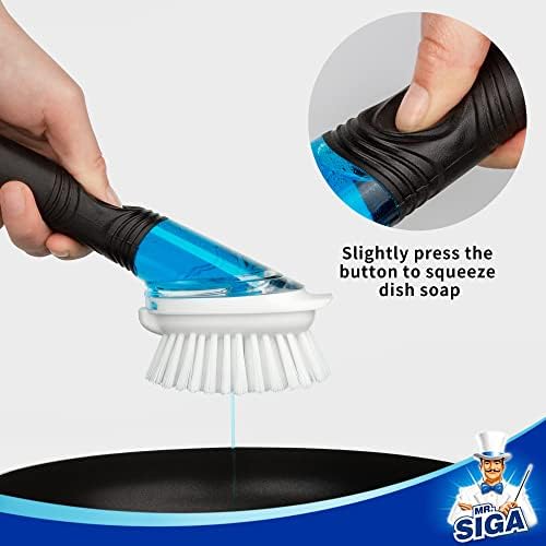 Soap Dispensing Dish Brush, Kitchen Brush for Pot Pan Sink, 2 Pack