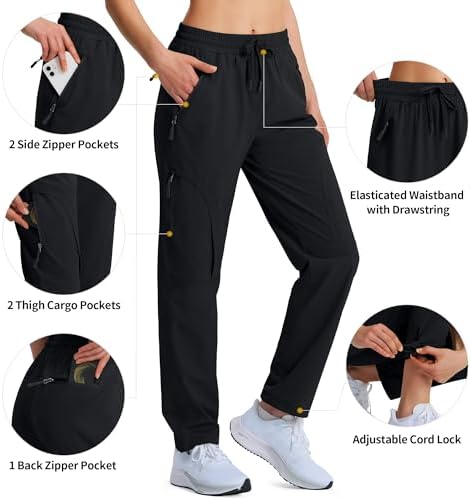 Women's Lightweight Hiking Cargo Safari Pants with Zipper Pockets