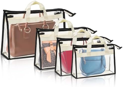 12 Pack Clear Handbag Storage Organizer, Dust Bags for Handbags, Transparent Purse Organizer for Closet, Hanging Handbags Dust Cover Bags with Zipper, Handles and Hooks