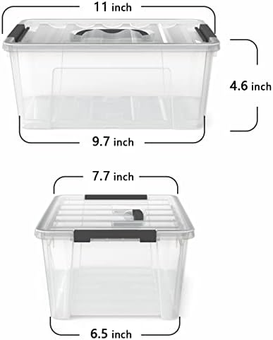 Clear Storage Latch Bins, 6-Pack Storage Organizer Box with Handle and Lids, 5-Litre