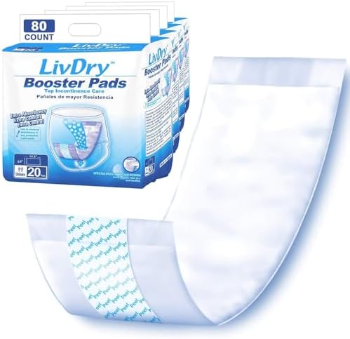 Incontinence Booster Pads, Use with Adult Diapers for Women and Men, Extra Comfort Softness, Disposable Pad (80 Count, Regular Length)