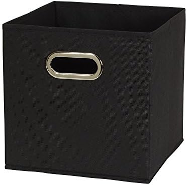Foldable Fabric Storage Bins 6 Piece Set, Strong Poly-Woven Fabric, Sturdy Chipboard Sides, Grommet Front Handle, Stackable, Classic Design, Black