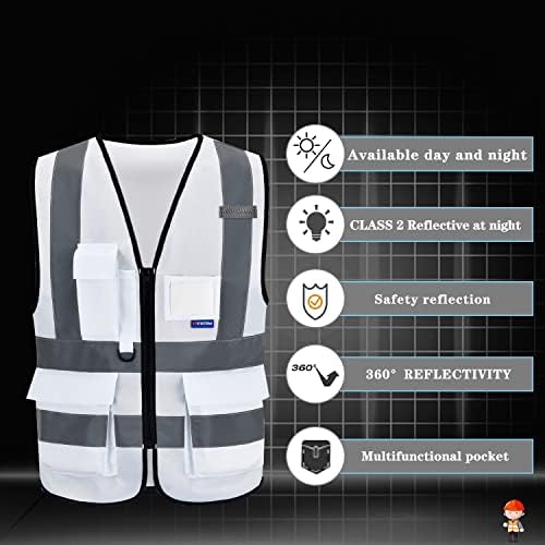 Reflective Security Safety Vests Heavy Duty with 7 Pockets and Front Zipper