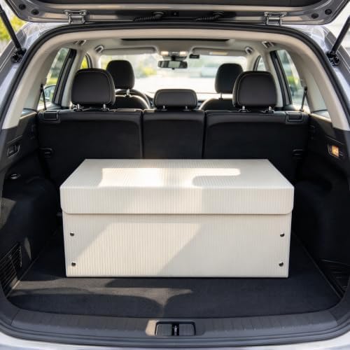 Car Trunk Organizer Extra Large Collapsible PU Leather Storage Box (Beige)