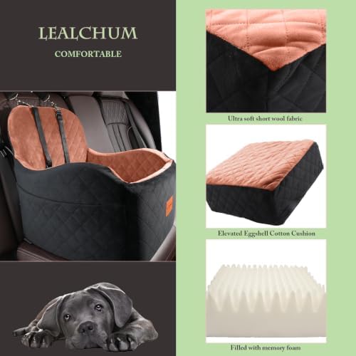 Dog Booster Car Seat for S/M Dogs Up to 35lbs,Soft 6in Elevated Cushion,Fits in Front/Back Seat,Fully Detachable and Washable,2 Storage Pockets & 3 Straps,Easy to Install (Black/Brown,Medium)
