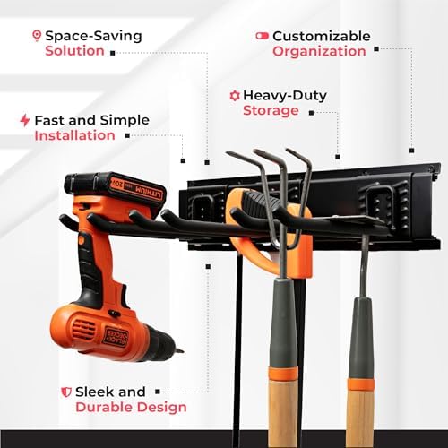 Garage Tool Organizer Wall Mount, 48", 3 Racks 6 Hooks, 300 lbs
