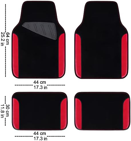 Rainbow Waterproof Universal Fit Faux Leather Car Carpet- Anti-Slip Nibbed Backing Floor Mats for SUV, Vans,Sedans,Trucks, Automotive Set of 4 for Women (Black with Red)