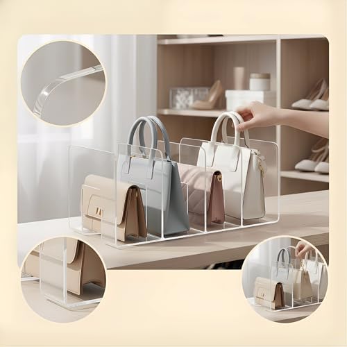 2 Pack Acrylic Purse Organizer for Closet, 8-Slot Bag & Purse Organizer, No Assembly, Clear Handbag Storage Shelf.for Shelf Divider Handbags, Clothes, Sweater