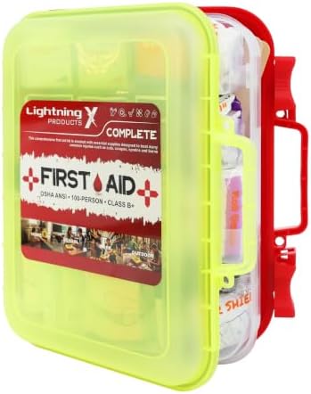 Lightning X Large 364pc OSHA ANSI Class B+ First Aid Kit, High Vis Fluorescent Hard Case, Dual-Layer Organized Emergency Medical Kit for Office, Jobsite & Home