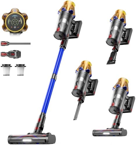 Cordless Vacuum Cleaner, Upgraded 650W 60KPA 70Mins Cordless Stick Vacuum Cleaner with Self-Standing,Touch Screen, Anti-Tangle Wireless Vacuum Cleaners for Home/Pet Hair/Carpets/Floors