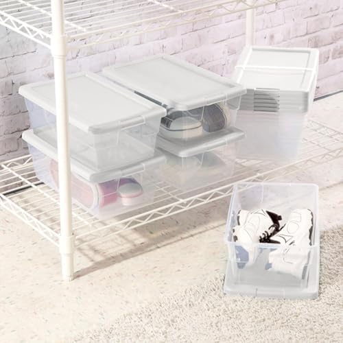 Storage Boxes, Stackable Clear Plastic Bins, 6 Quart, 12-Pack