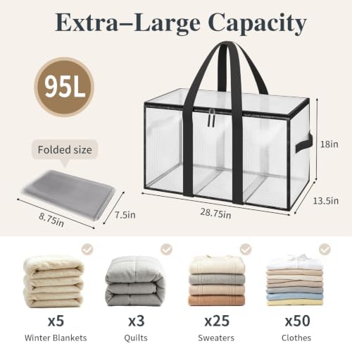 6 Pack Heavy Duty Moving Bags, 95L Storage Totes, White
