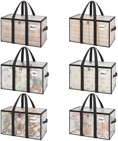 6 Pack Heavy Duty Moving Bags, 95L Storage Totes, White