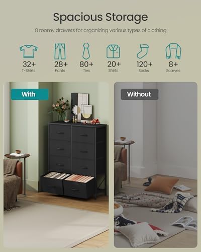 Dresser for Bedroom, Tall Dresser with 8 Fabric Drawers