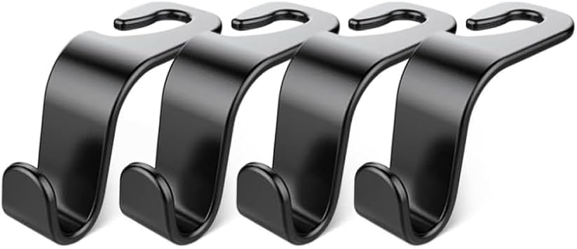 Car Seat Headrest Hook 4 Pack Hanger Storage Organizer Universal for Handbag Purse Coat fit Universal Vehicle Car Black 
